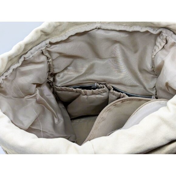 Eddie Bauer Beige Canvas Diaper Backpack With Leather Bottom & Multiple Pockets - Picture 8 of 9